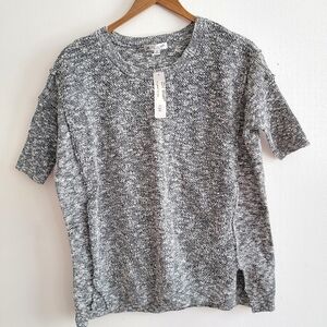 Downeast Hang in There Marled Sweater Short Sleeve Navy Space Small